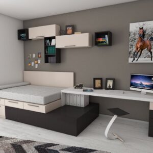 White and Black Desk Beside Bed and Window